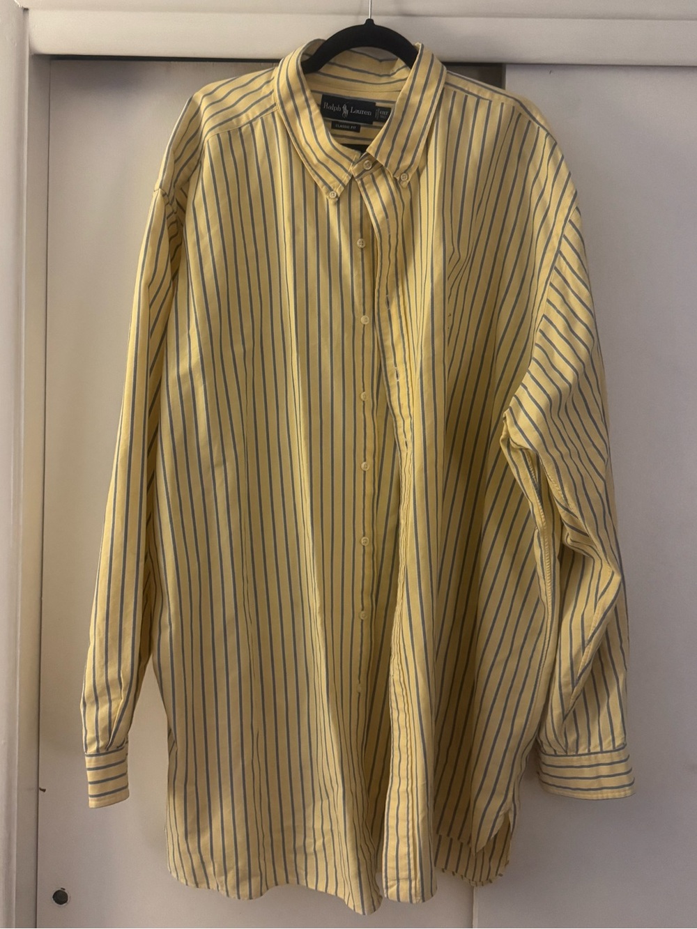 Ralph Lauren Men’s Yellow Button-Down Shirt with Navy Pinstripes